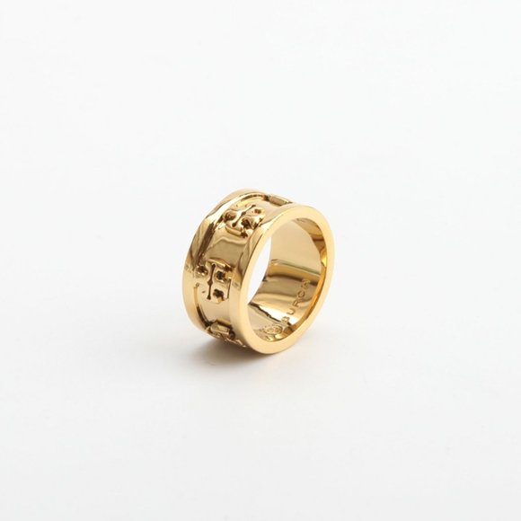 Tory Burch GOLD Metallic Raised Logo Ring - Picture 4 of 13